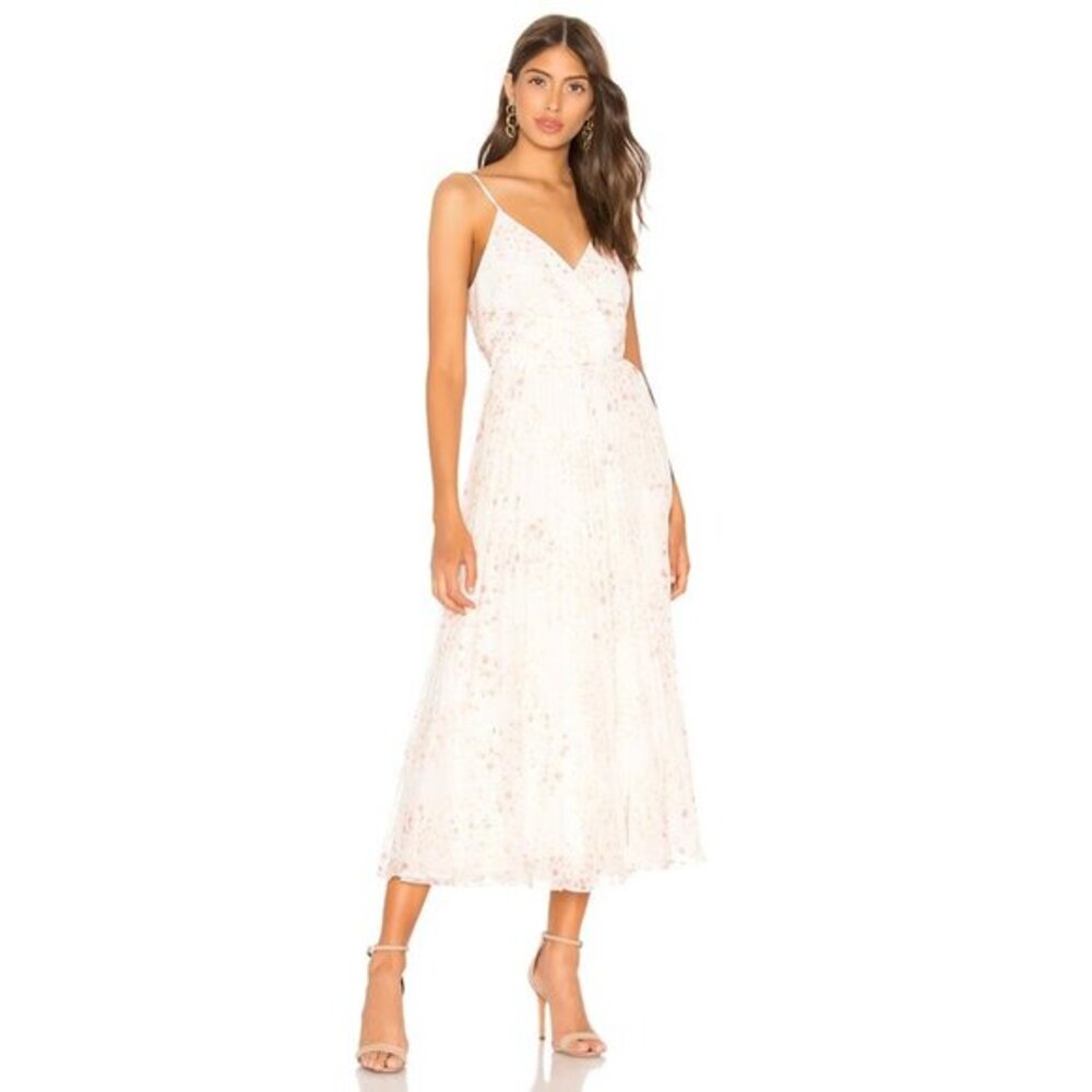 1. STATE Pleated Dress White Dot Print Midi Accordion Wrap Dress Sz S NWT
